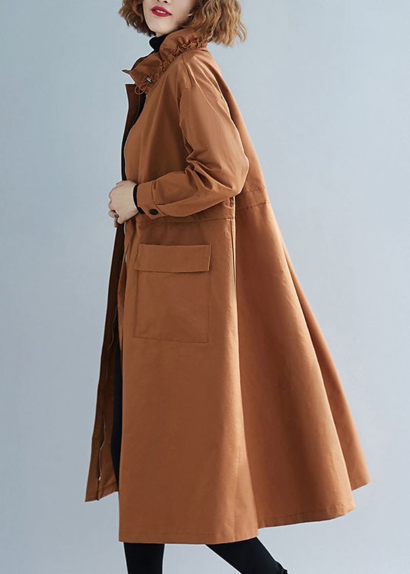 Trench-coat En Coton Patchwork À Lacets Avec Col Montant Caramel Unique Automne - Trenchs femmes