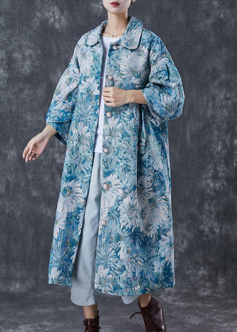 Trench-coat En Coton Surdimensionné Bleu Imprimé Marguerite Boutique Printemps