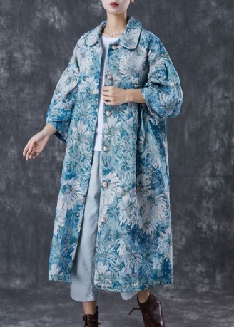 Trench-coat En Coton Surdimensionné Bleu Imprimé Marguerite Boutique Printemps