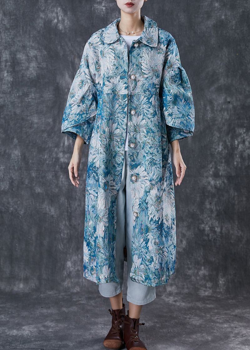 Trench-coat En Coton Surdimensionné Bleu Imprimé Marguerite Boutique Printemps - Trenchs femmes