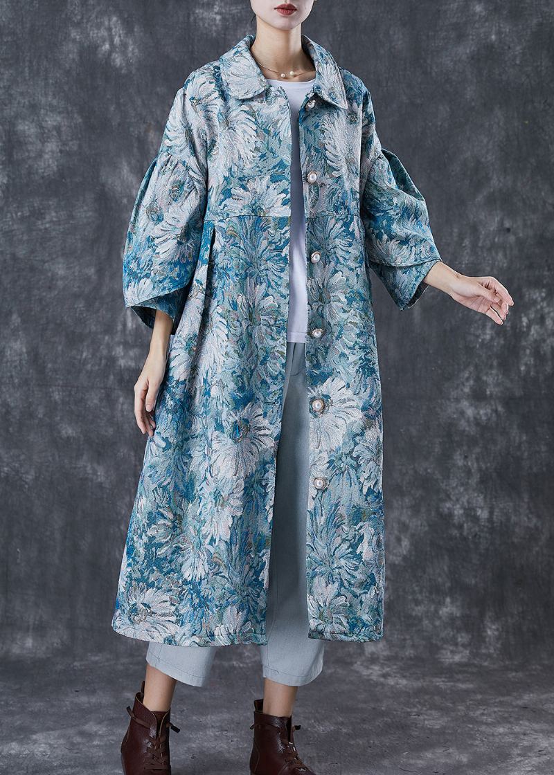 Trench-coat En Coton Surdimensionné Bleu Imprimé Marguerite Boutique Printemps - Trenchs femmes