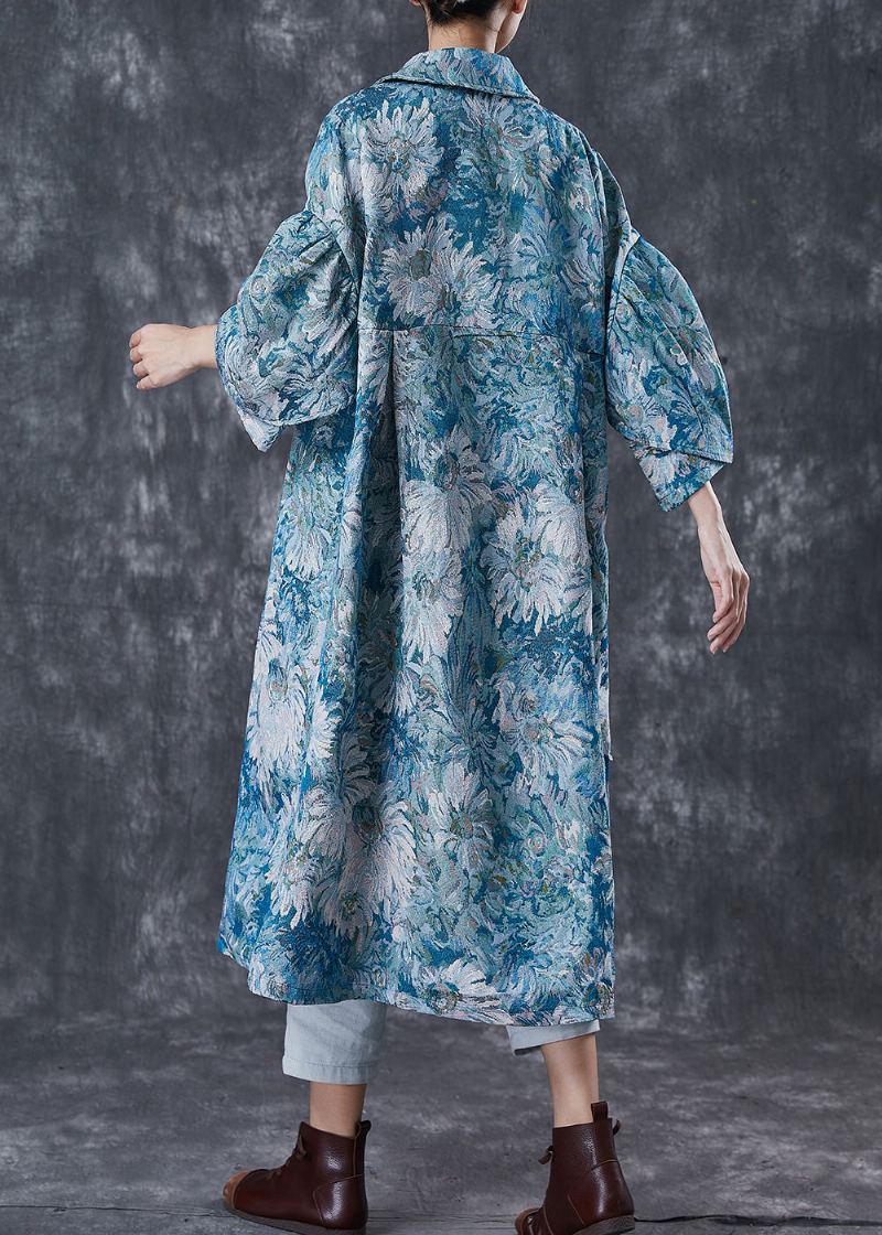 Trench-coat En Coton Surdimensionné Bleu Imprimé Marguerite Boutique Printemps - Trenchs femmes