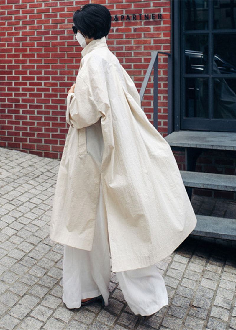 Trench-coat Décontracté Beige Avec Col Peter Pan Et Boutons Froissés Ouvert Sur Le Côté Manches Longues - Trenchs femmes