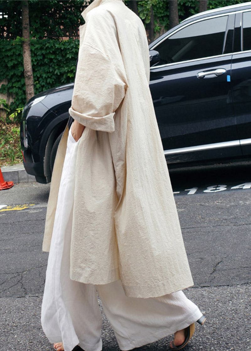 Trench-coat Décontracté Beige Avec Col Peter Pan Et Boutons Froissés Ouvert Sur Le Côté Manches Longues - Trenchs femmes