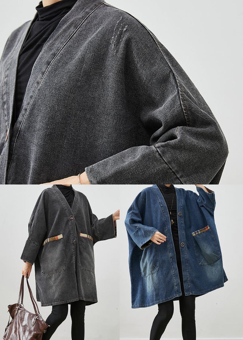 Trench-coat En Denim Patchwork Noir Vêtements D'extérieur Surdimensionnés Automne - Trenchs femmes