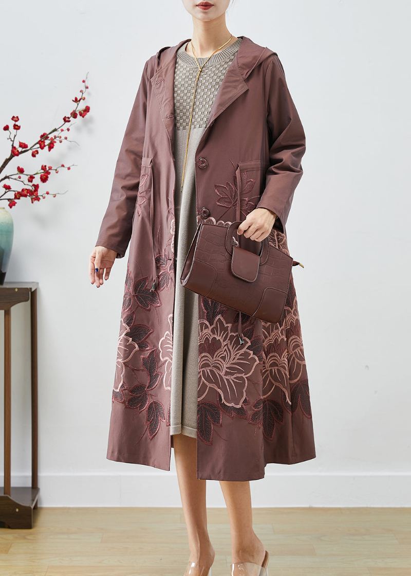 Trench-coat En Élasthanne Mauve Pâle Cravate Brodée À La Taille Automne