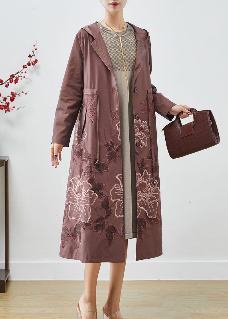 Trench-coat En Élasthanne Mauve Pâle Cravate Brodée À La Taille Automne - Trenchs femmes