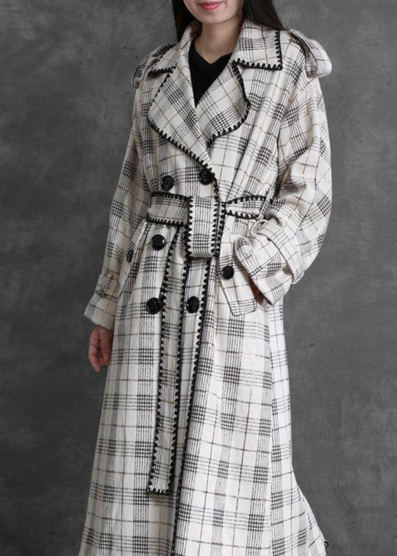 Trench-coat Fin À Carreaux Blancs Art Cadeaux Vêtements D'extérieur Ouverts Sur Le Dos Cranté - Trenchs femmes