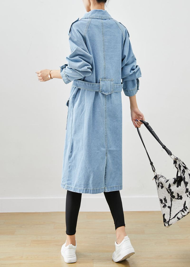 Trench-coat Italien En Denim Bleu Clair Cranté À La Taille Automne - Trenchs femmes