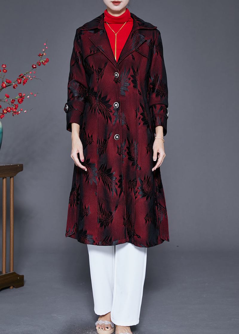 Trench-coat Jacquard À Revers Rouge Terne Pour Femme Automne - Trenchs femmes