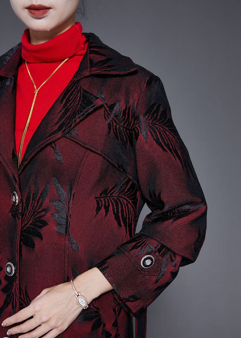 Trench-coat Jacquard À Revers Rouge Terne Pour Femme Automne - Trenchs femmes