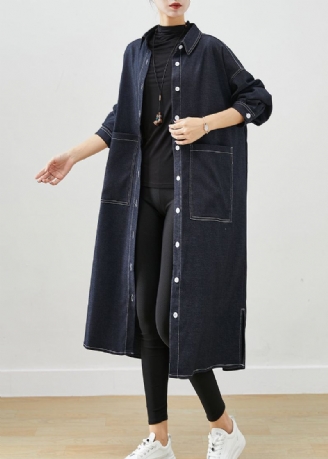 Trench-coat En Jean Noir Avec Poches Surdimensionnées Et Ouvertes Sur Le Côté Automne