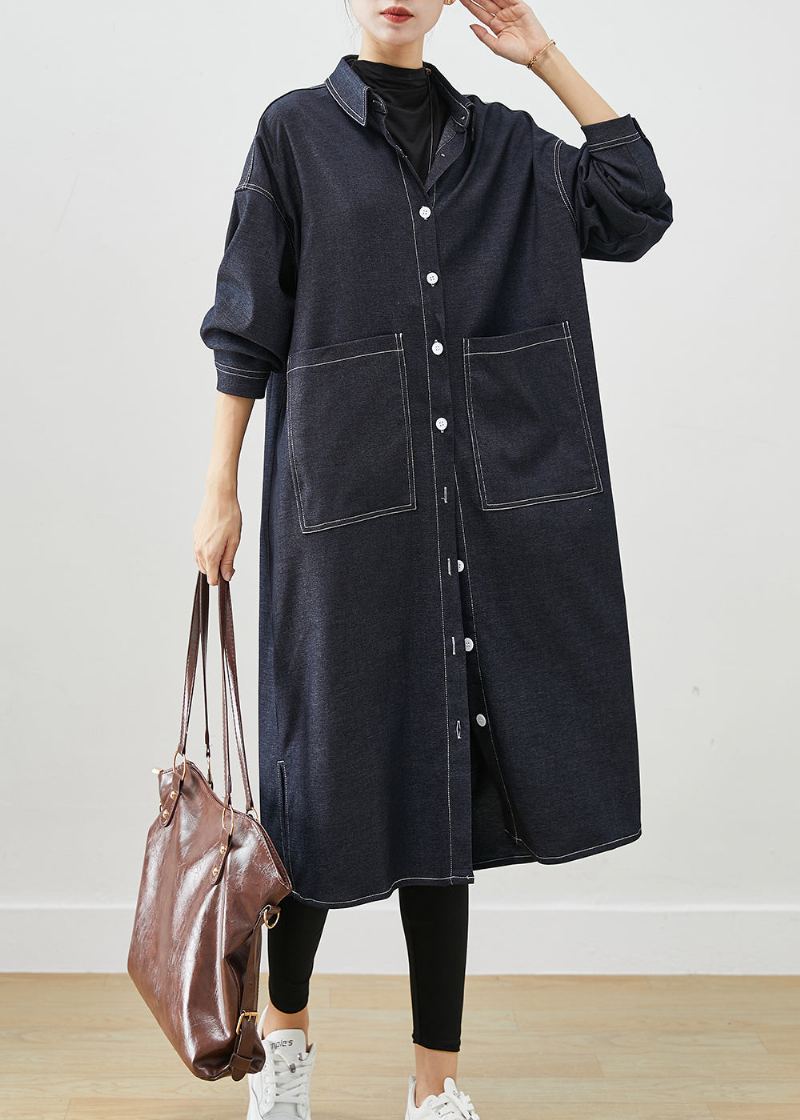 Trench-coat En Jean Noir Avec Poches Surdimensionnées Et Ouvertes Sur Le Côté Automne - Trenchs femmes