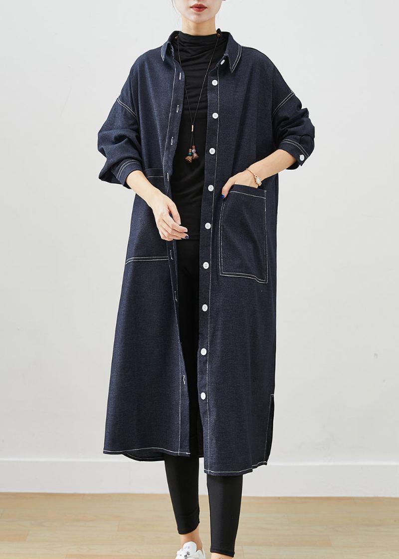 Trench-coat En Jean Noir Avec Poches Surdimensionnées Et Ouvertes Sur Le Côté Automne - Trenchs femmes