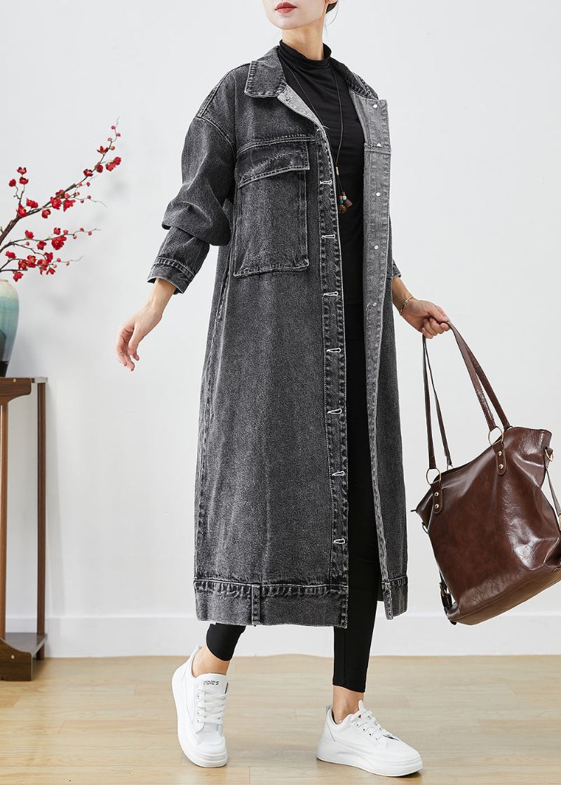 Trench-coat En Jean Noir Avec Poches Surdimensionnées Grande Taille Automne - Trenchs femmes