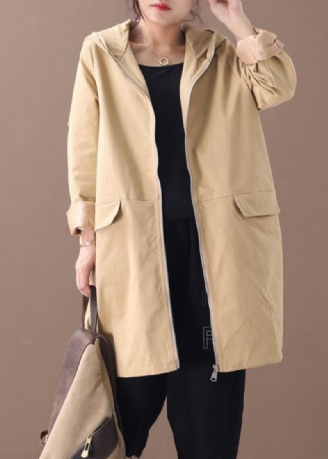 Trench-coat Kaki Pour Femmes Manteau De Travail À Capuche Et Fermeture Éclair D'automne