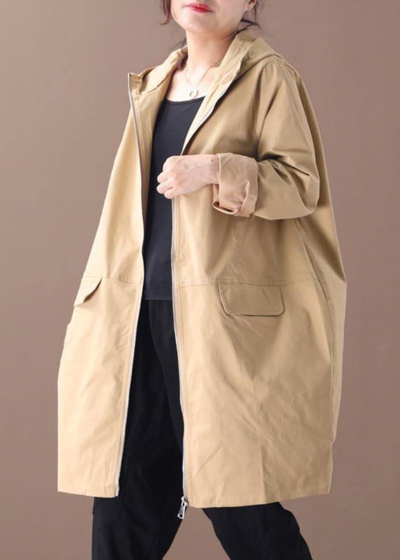 Trench-coat Kaki Pour Femmes Manteau De Travail À Capuche Et Fermeture Éclair D'automne - Trenchs femmes