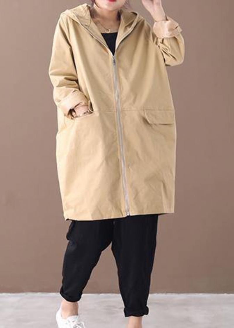 Trench-coat Kaki Pour Femmes Manteau De Travail À Capuche Et Fermeture Éclair D'automne - Trenchs femmes