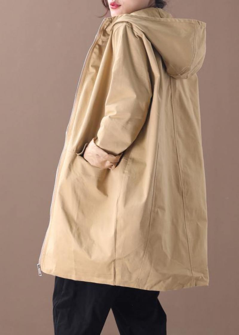 Trench-coat Kaki Pour Femmes Manteau De Travail À Capuche Et Fermeture Éclair D'automne - Trenchs femmes