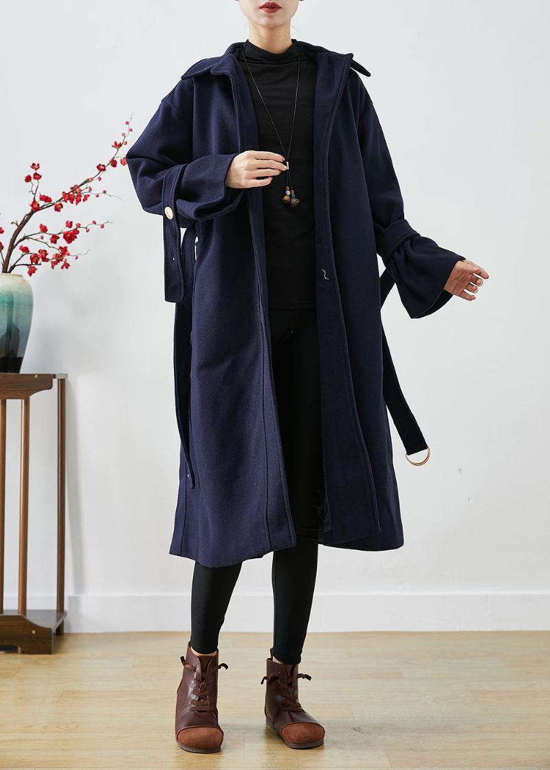 Trench-coat En Laine Épaisse Coupe Cintrée Marine Française Hiver - Trenchs femmes