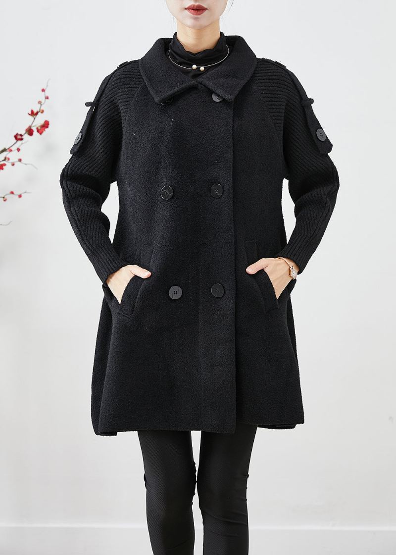 Trench-coat En Laine Noir À Double Boutonnage Décontracté Patchwork Automne - Trenchs femmes