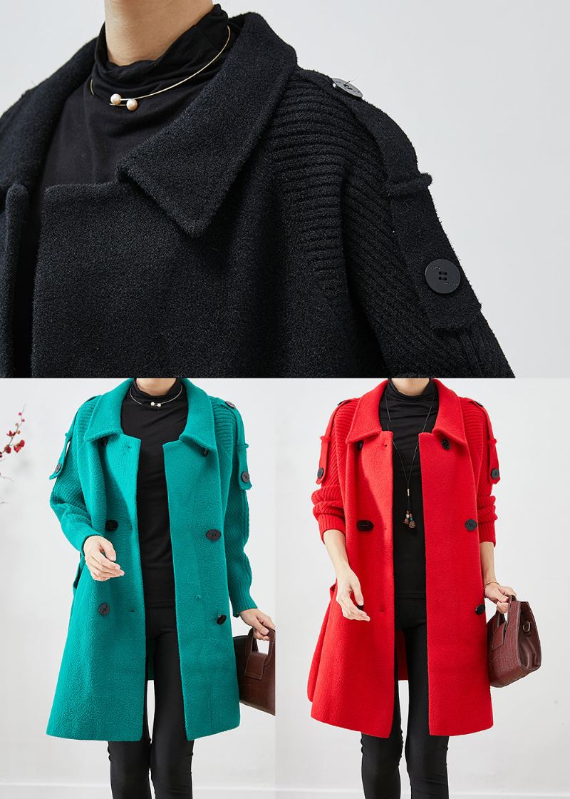 Trench-coat En Laine Noir À Double Boutonnage Décontracté Patchwork Automne - Trenchs femmes