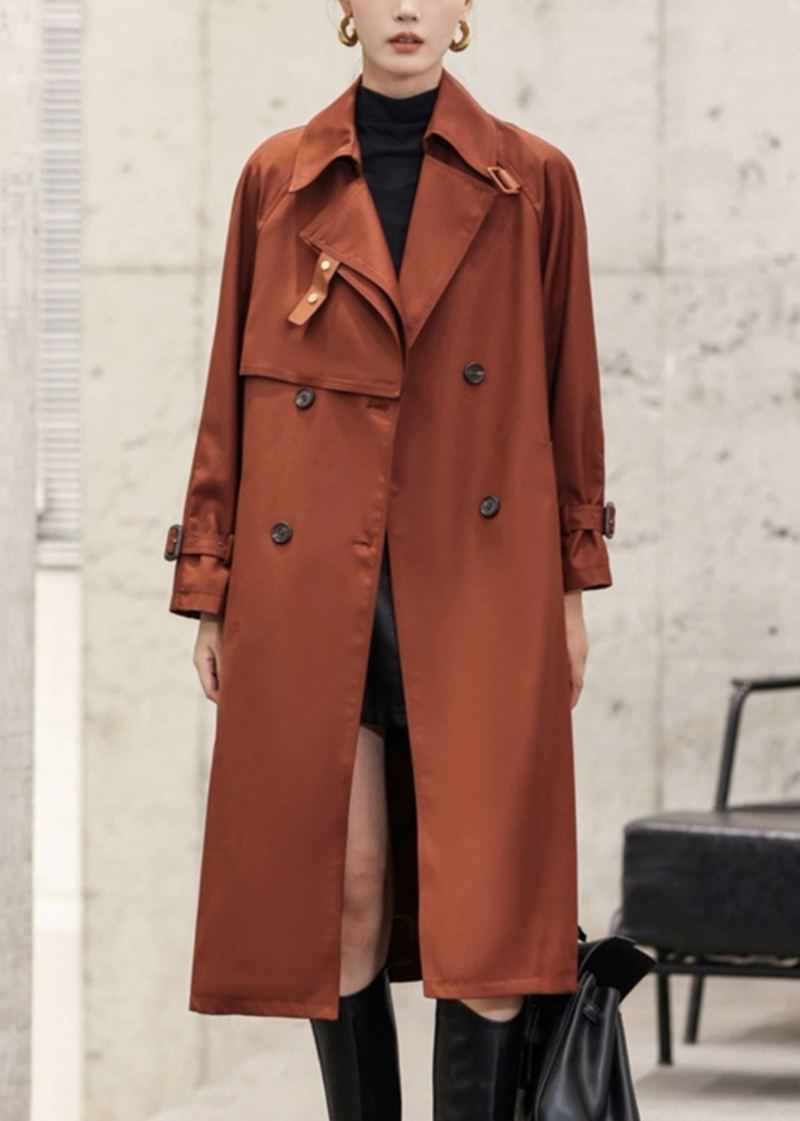 Trench-coat Long En Coton Avec Bouton Rouille Italien À La Taille Automne