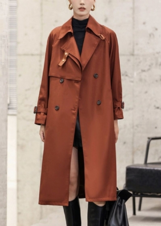 Trench-coat Long En Coton Avec Bouton Rouille Italien À La Taille Automne