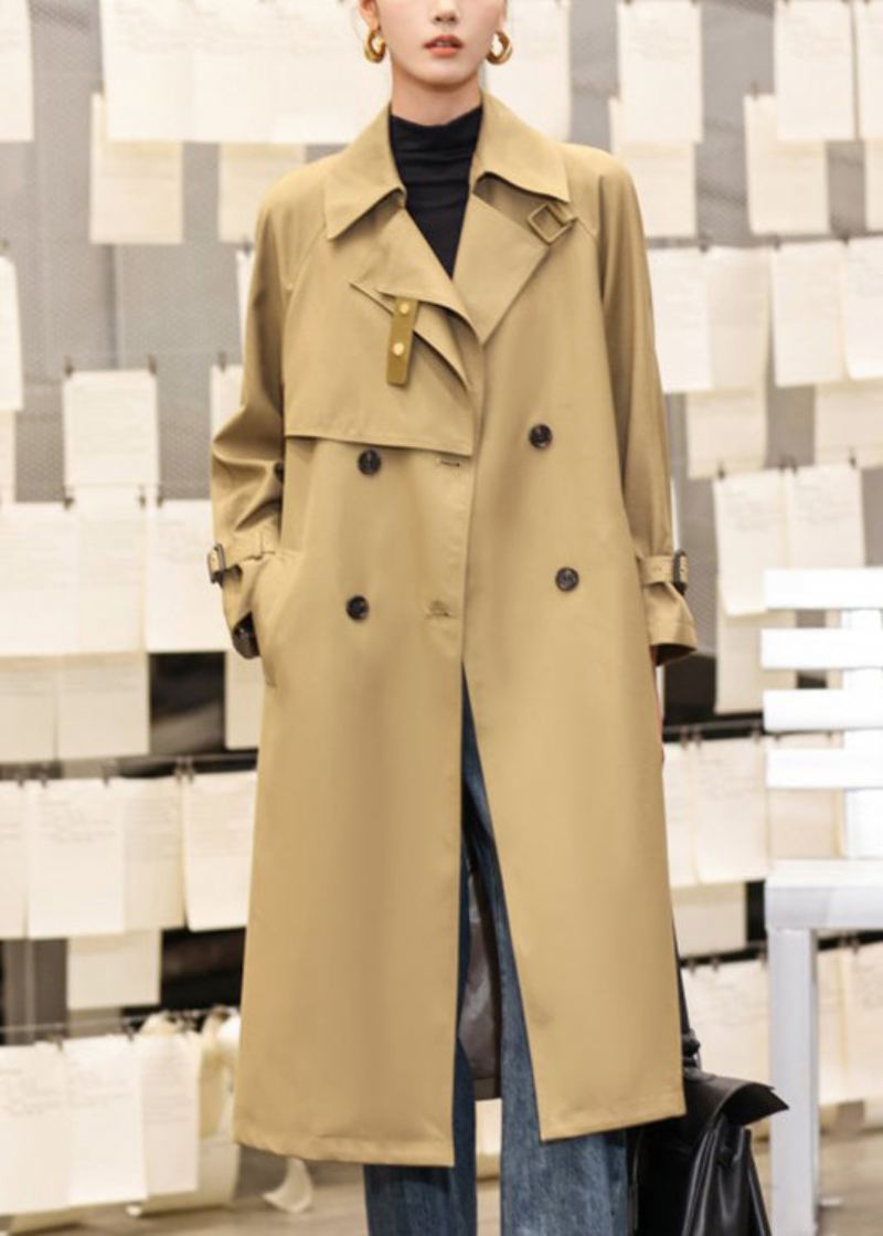 Trench-coat Long En Coton Avec Bouton Rouille Italien À La Taille Automne - Trenchs femmes