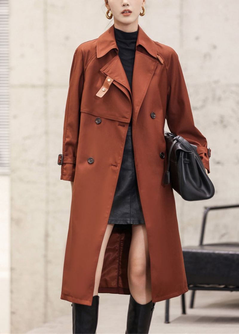 Trench-coat Long En Coton Avec Bouton Rouille Italien À La Taille Automne - Trenchs femmes