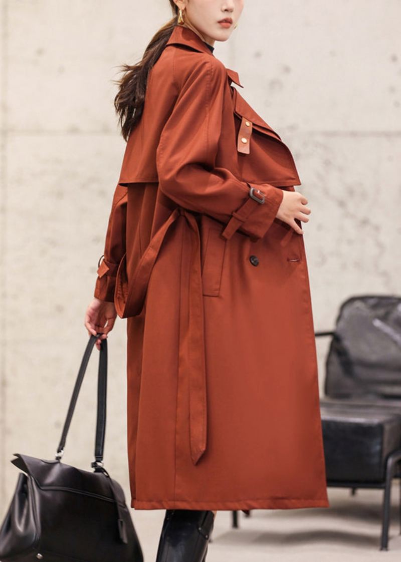 Trench-coat Long En Coton Avec Bouton Rouille Italien À La Taille Automne - Trenchs femmes