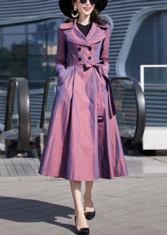 Trench-coat Long En Coton Violet Moderne Avec Boutons À La Taille Et Manches Longues