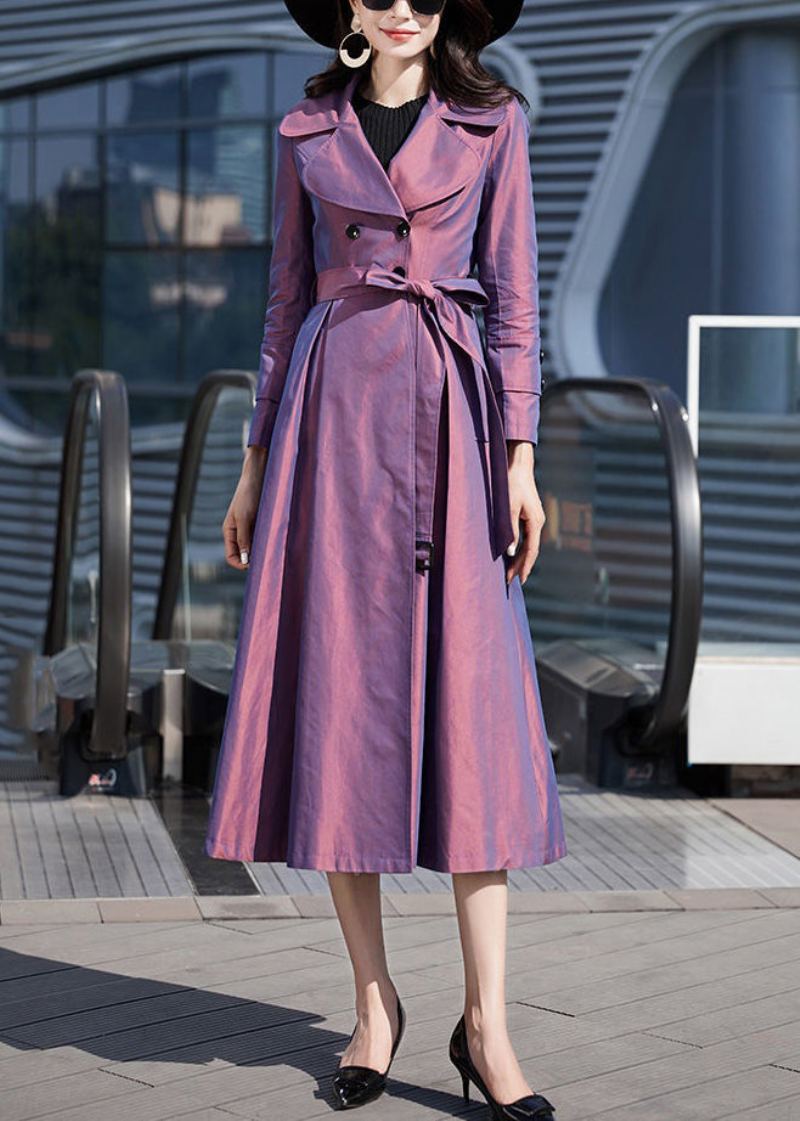 Trench-coat Long En Coton Violet Moderne Avec Boutons À La Taille Et Manches Longues - Trenchs femmes