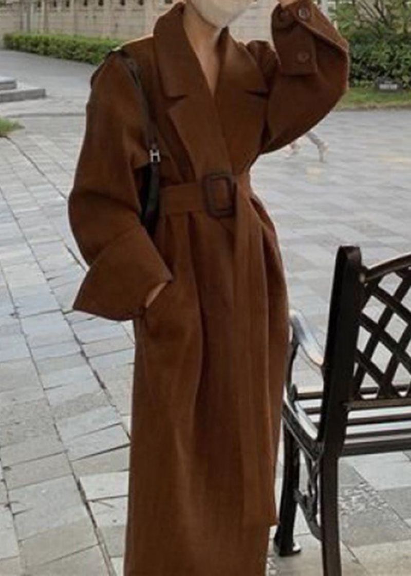 Trench-coat Marron Avec Poches Crantées Et Ceintures Grande Taille Printemps - Trenchs femmes