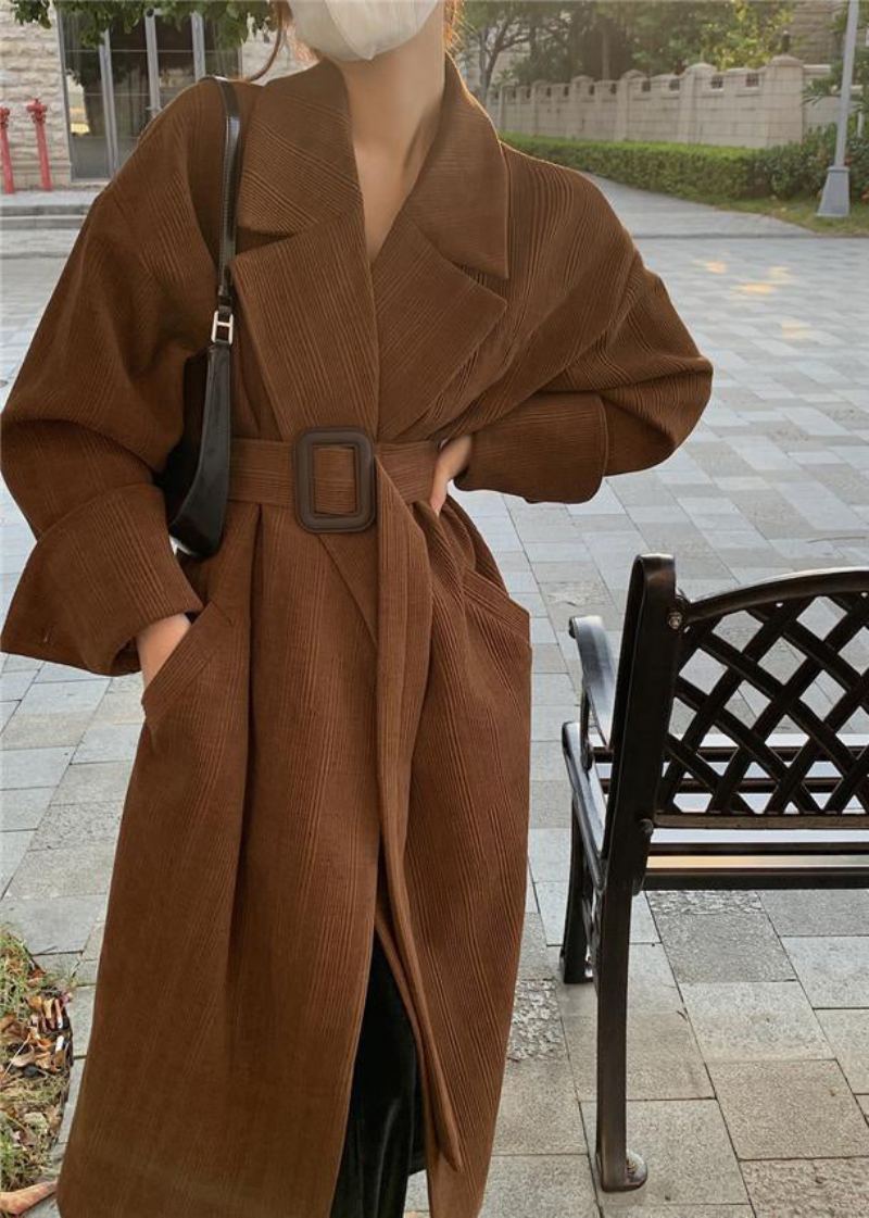 Trench-coat Marron Avec Poches Crantées Et Ceintures Grande Taille Printemps - Trenchs femmes