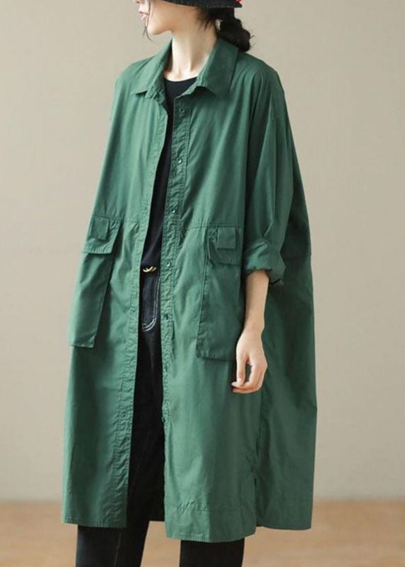 Trench-coat Mi-long Avec Poches Vertes Et Boutons En Patchwork Automne - Vert