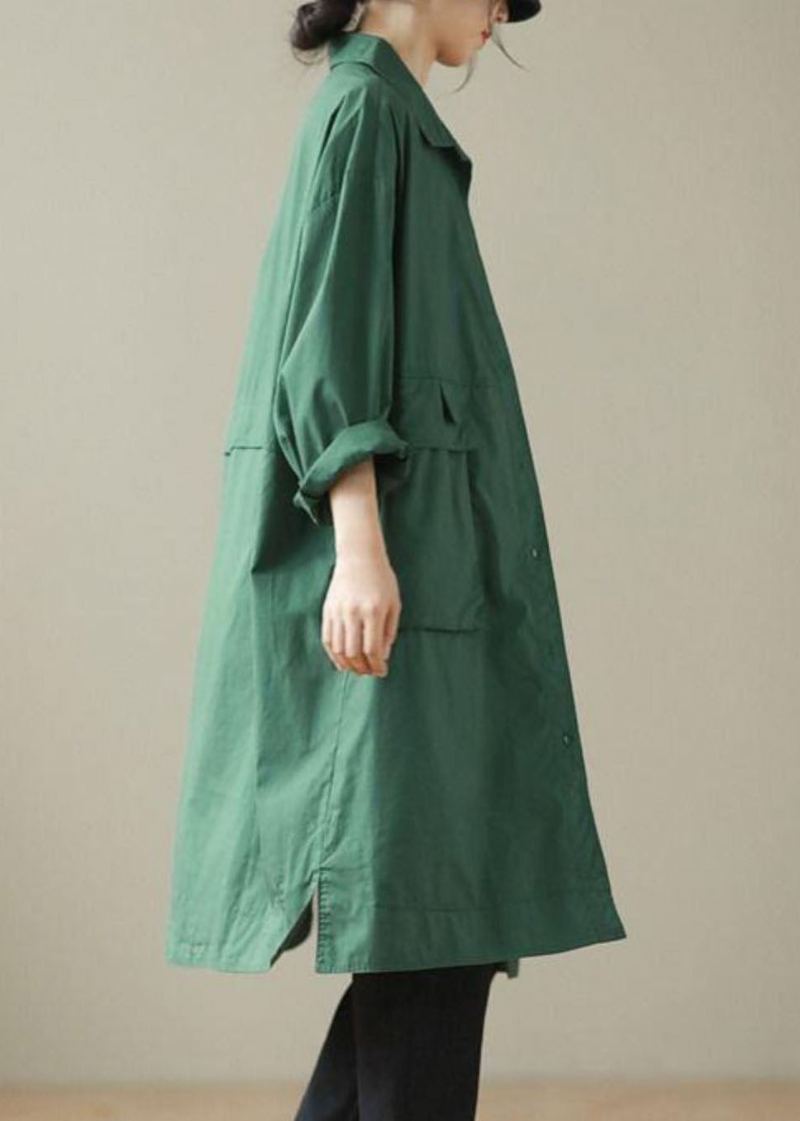 Trench-coat Mi-long Avec Poches Vertes Et Boutons En Patchwork Automne - Vert