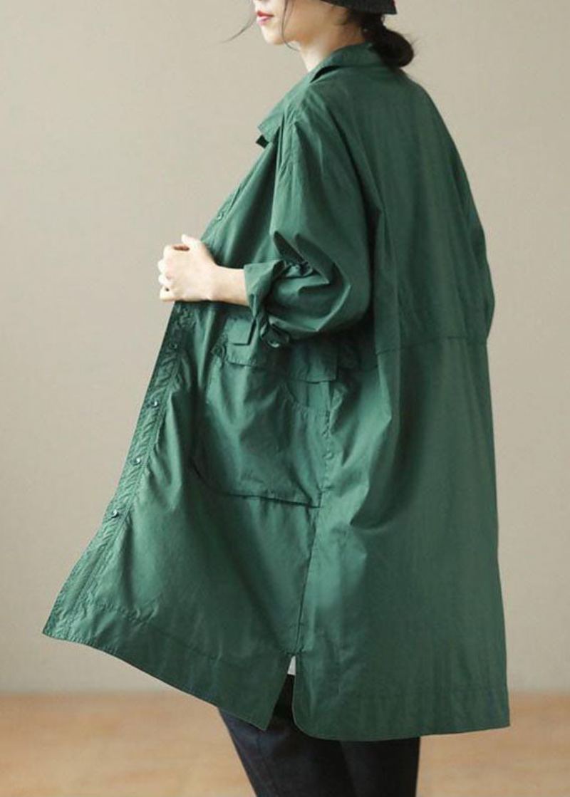 Trench-coat Mi-long Avec Poches Vertes Et Boutons En Patchwork Automne - Vert