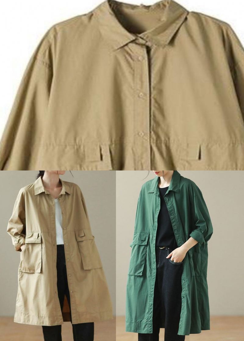 Trench-coat Mi-long Avec Poches Vertes Et Boutons En Patchwork Automne - Vert