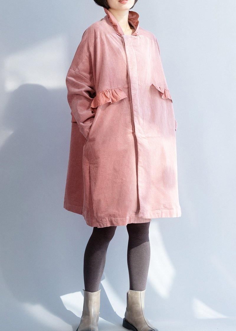 Trench-coat À La Mode Rose Français Couture De Vestes À Col À Volants Ouvertes Sur Le Côté - Rose