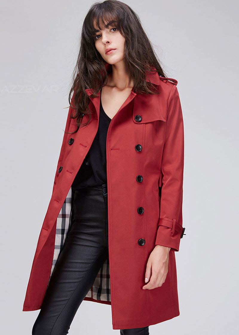 Trench-coat Rouge Élégant À Double Boutonnage