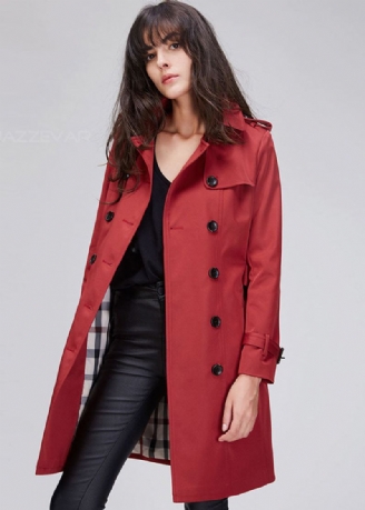 Trench-coat Rouge Élégant À Double Boutonnage