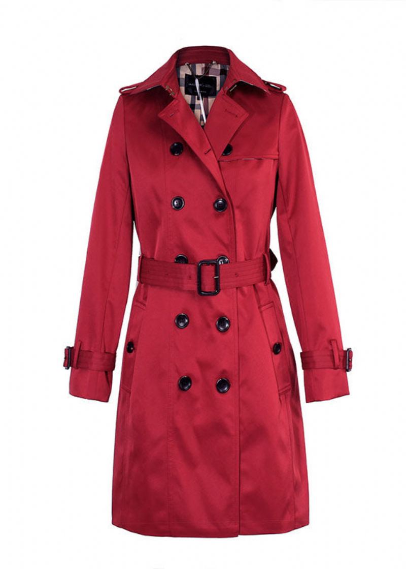 Trench-coat Rouge Élégant À Double Boutonnage - Kaki