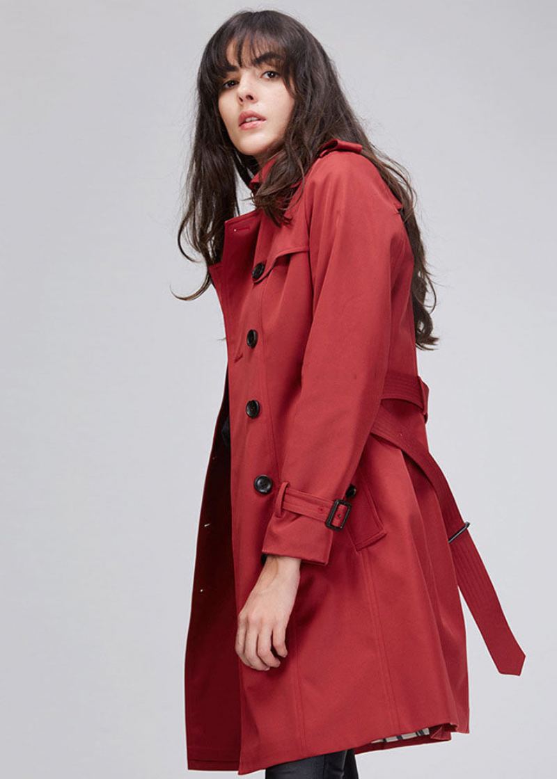 Trench-coat Rouge Élégant À Double Boutonnage - Kaki