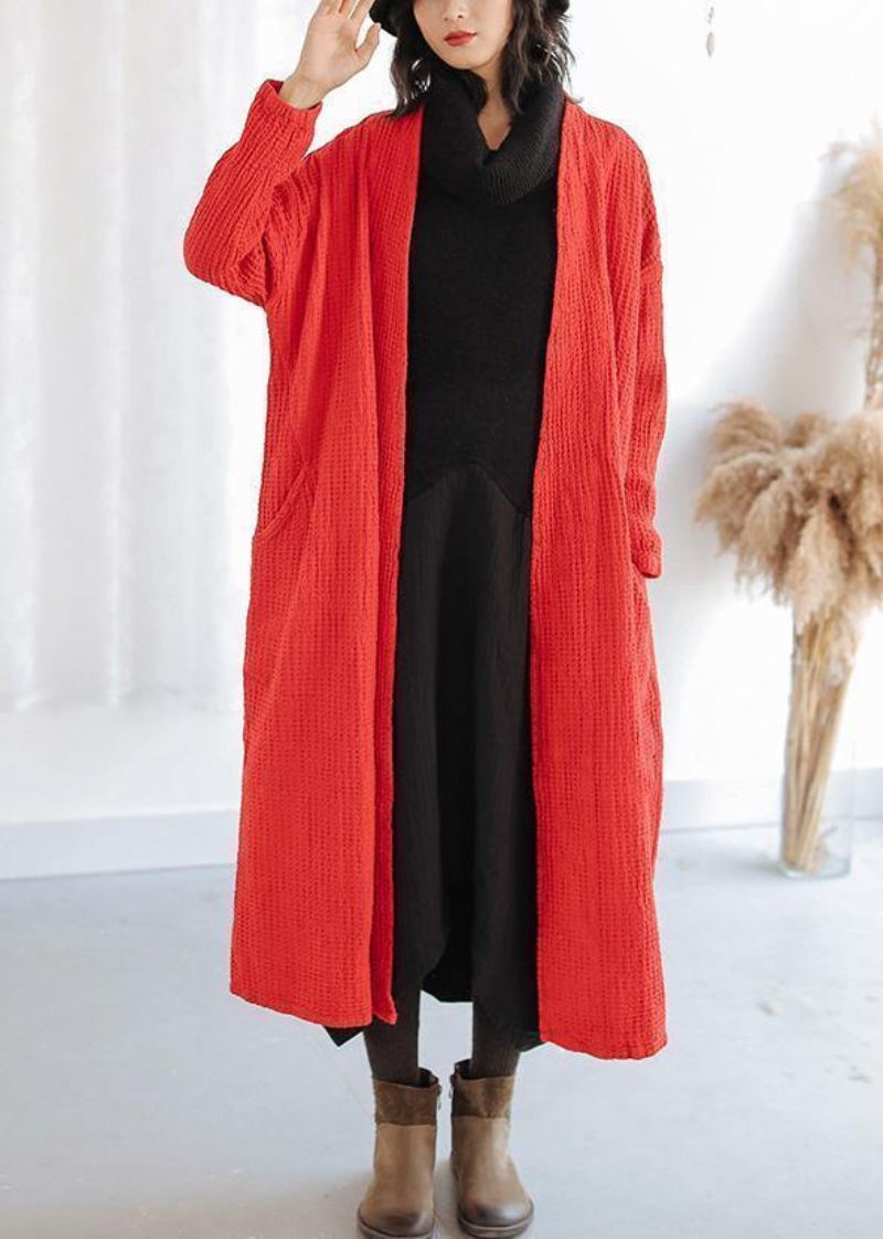 Trench-coat Rouge Naturel Grande Taille Tenues Avec Poches Manteaux D'automne Pour Femmes