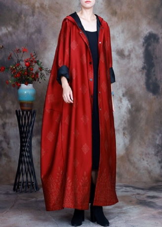 Trench-coat En Satin Rouge Bouton Design Asymétrique Printemps