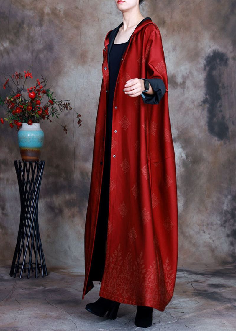 Trench-coat En Satin Rouge Bouton Design Asymétrique Printemps - Jaune