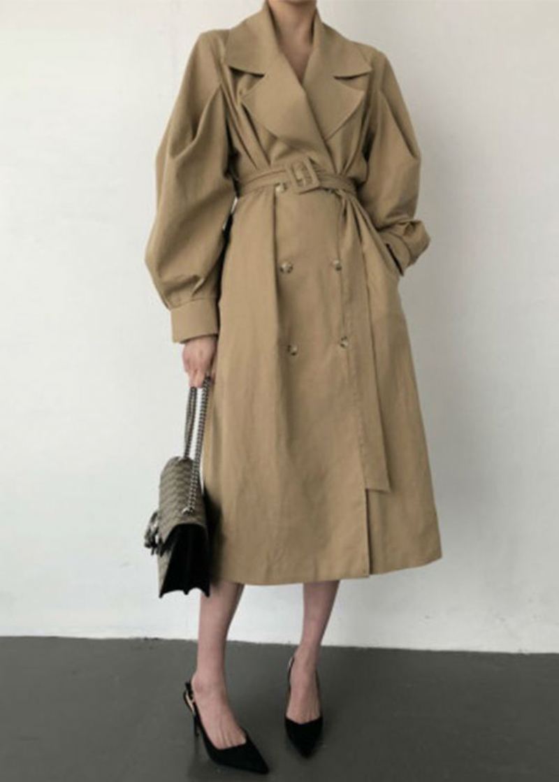 Trench-coat Surdimensionné En Coton À Double Boutonnage Kaki Français Printemps