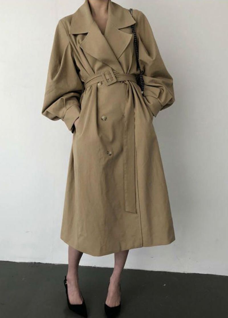 Trench-coat Surdimensionné En Coton À Double Boutonnage Kaki Français Printemps - Trenchs femmes