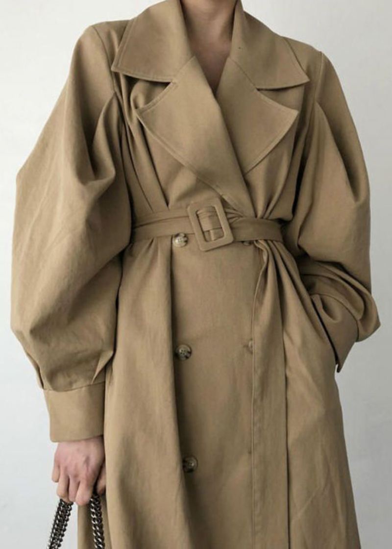 Trench-coat Surdimensionné En Coton À Double Boutonnage Kaki Français Printemps - Trenchs femmes